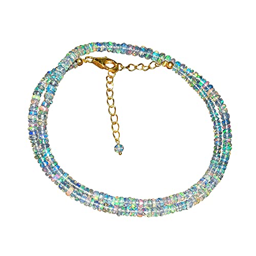 Ultra Fire Ethiopian Opal Faceted Rondelles Beaded Choker Necklace, Healing Crystals and Stone, Birthstone Jewelry, 0.5 Mircon Gold Plated Sterling Silver Jewelry, Premium Gift Women Jewelry