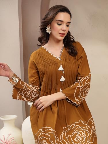 Image of Stylum Women's Floral & Embroidered Cotton Short Kurti Palazzo Set