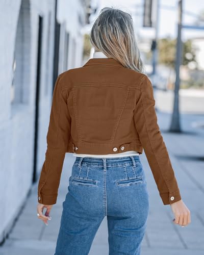 Luvamia LV-LOW-788266V-AG-L Womens Fashion Long Sleeve Button Down Stretchy Denim Jean Jacket Jacket For Women Brown Jacket Women Womens Western Wear Brown Size Large Fits Size 12 / Size 14 thumb #3