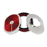 DEMOTOR PERFORMANCE 12' x 2' Oval Super flow Air Cleaner w/Red Washable Filter Element Chrome Lid SBC BBC Chevy Ford HotRod