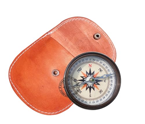 Brújula con reloj de sol redondo de latón antiguo negro de 3 pulgadas con caja de madera miniatura 2
