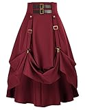 Scarlet Darkness Women Steampunk Skirt High Waist Midi Skirt Halloween Cosplay Costume Burgundy M