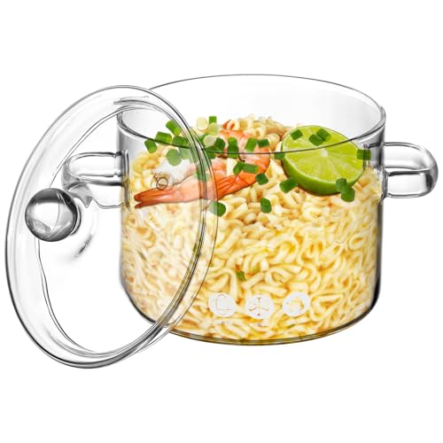 DOITOOL Olla De Sopa De Vidrio De Borosilicato Alto Con Tapa Y Asas Doble Olla Transparente Para Cocinar En Cocinas Eléctricas Y De Inducción Ideal Para Guisos Sopas Y Fideos Instantáneos 7.7 Pulgadas