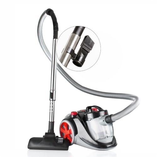 Image of OVENTE Bagless Canister Vacuum Cleaner, 1200W Power Suction, Black ST2000 | 360 Swivel Hose with Telescoping Wand and Automatic Cord Rewind, Lightweight Cleaning Machine for Hard Floors and Carpets