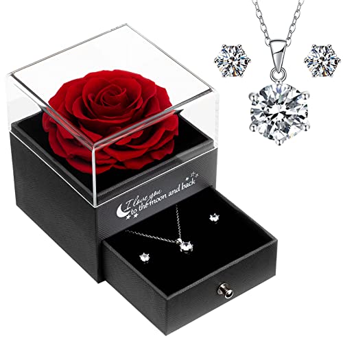 Sunia Rosa Eterna - Vera Rosa Rosso Stabilizzata con Regalo Collana...