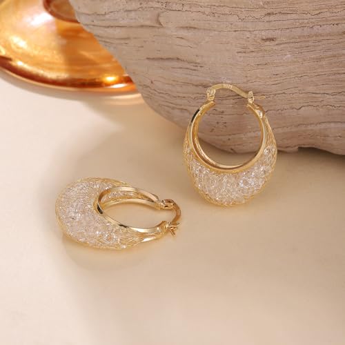 14K Gold Plated 23–25mm Lightweight Mesh Hoop Earrings for Women, Cubic Zirconia, 925 Sterling Silver Post, Hypoallergenic4