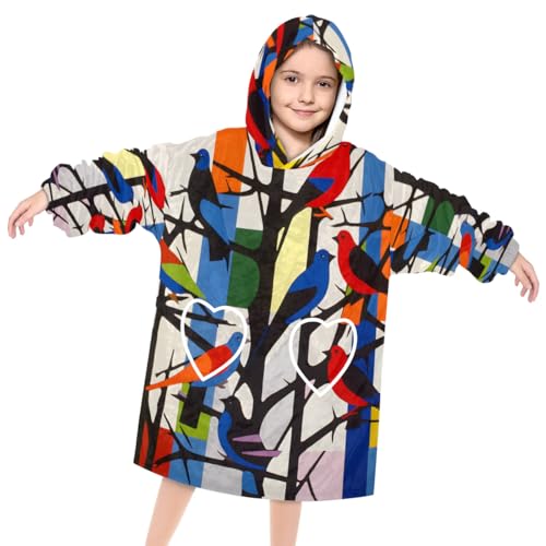 Wearable Blanket Hoodie for Kids, Stunning Birds Fleece Sweatshirt Blanket Oversized Blanket Sweatshirt with Pocket Flannel Warm Hooded Blanket 6-10 Year Old Girl Boy Gift, One Size