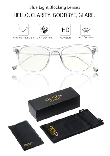 Image of OUWEN Retro Cat Eye Blue Light Blocking Glasses Womens Mens, Anti EyeStrain & UV Glare Computer Gaming Eyeglasses OW2245