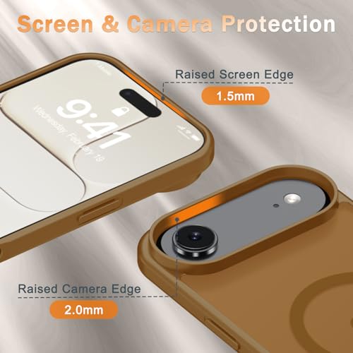 Image of YENAPOON for iPhone Air Case, Matte Magnetic Phone Cover [with 1 Screen Protector] [Support for MagSafe] [Shockproof Military Grade Protection] Translucent Frosted Back, Brown