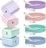 Cargador de teléfono de carga rápida, paquete de 4, bloque de cargador de pared USB C de 20W con cable 2