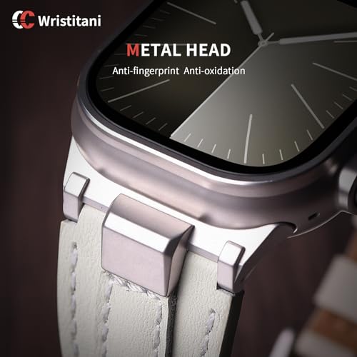 Image of Wristitani Leather Bands Compatible with Apple Watch Band 49mm 46mm 45mm 44mm for Men, Metal Connector & Genuine Leather Straps for iWatch Ultra3 /2 /1 SE3 /2 /1 Series 11 10 9 8 7 6 5 4 [NO Watch and Case]