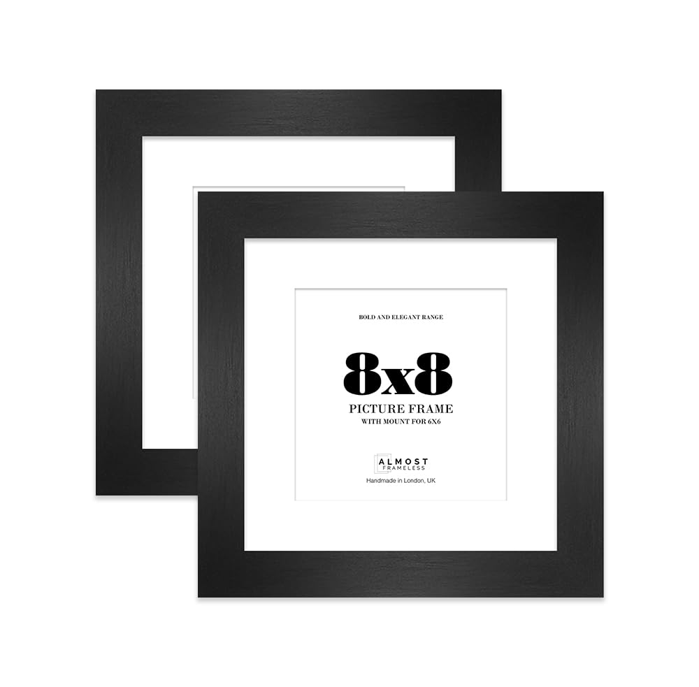8x8 Black Square Frame With Mount for 6x6 Pictures 28mm Edge Frame Display with Wall Hooks and Kickstand, 2 Pack — image 1
