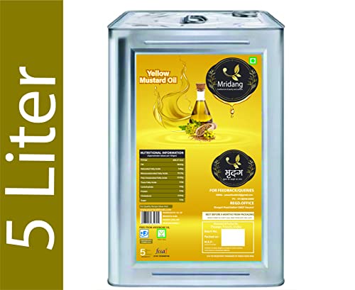 Image of Mridang Premium Cold Pressed Yellow Mustard Oil (Pili Sarson Ka Tel) - 5L Tin | 100% Organic, Heart-Healthy, Weight Management