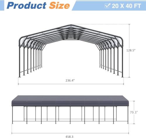 Image of AirWire 20x40 FT Metal Carport, Heavy Duty Car Port Canopy with Reinforced Base and Galvanized Steel Roof & Frame, 2 Car Garage Shelter for Car, Boats and Trucks