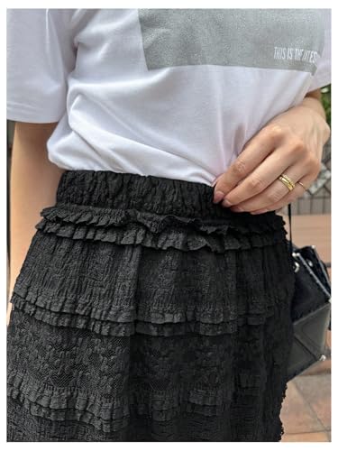 GORGLITTER Women's Floral Lace Layered Frill Trim Skirt Elastic Waist Sheer Long Skirts4