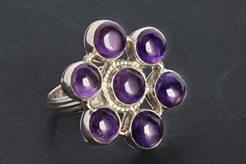 Bague améthyste argent 925 fait main au cabochon ovale facetté unique