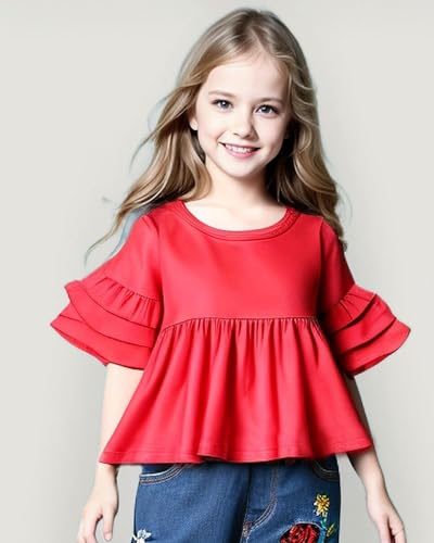 NZRVAWS Baby Girl Clothes Toddler Girl Outfits Infant Ruffle Shirt Denim Ripped Jeans Cute Clothing Set2