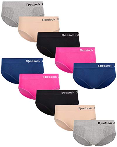 Reebok Women s Underwear - Seamless Hipster Briefs (10 Pack), Size Small, Light Grey Rose Hot Pink Black Blue