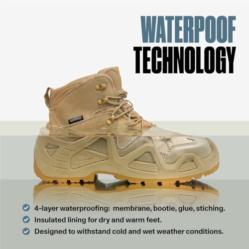 Tactical Men's Hiking Boots - Waterproof, Durable & Lightweight, 6 Inch, Military & Combat Boots2