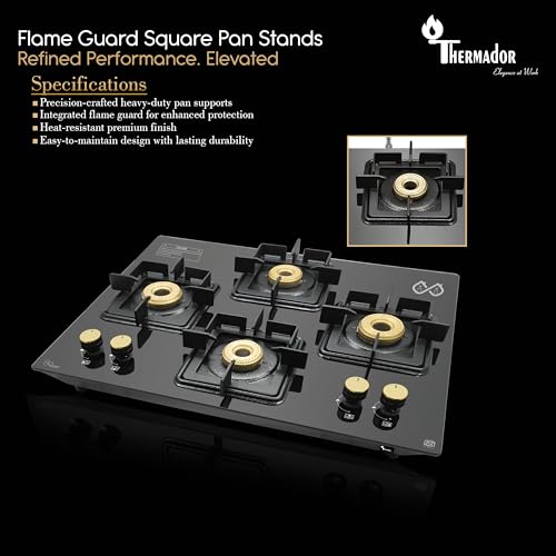 Image of Thermador 4 Burner Diamond Hobtop Gas Stove With Manual Ignition. Toughened Glass Top,Brass Burners,Stainless Steel Drip Tray,Anti-Skid Pan Support- LPG Compatible Kitchen Cooktop