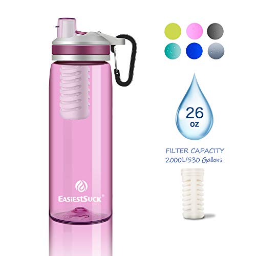 Easiestsuck Filtered Water Bottle 26OZ Upgrade 2 Stage Outdoor Water Bottle with Filter