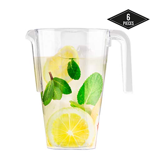 6 Pezzi -1.5L- Brocca di Plastica USA e Getta, Caraffa Brocche Trasparente - Elegante, Resistente, Monouso o Riutilizzabile - Perfetto per Cocktail alle Feste, Compleanni, Catering, Natale.