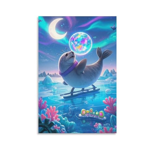 Pintura poster de foca para sala de estar y ambientes relajantes