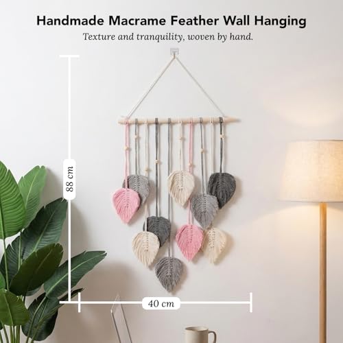Image of Nostrae by Ekhasa Macrame Wall Hanging Leaves | Boho Wall Hanging Big Size | Handmade Macrame Wall Decor for Bedroom, Living Room, Balcony & Nursery | Boho Theme Home Decor Tapestry