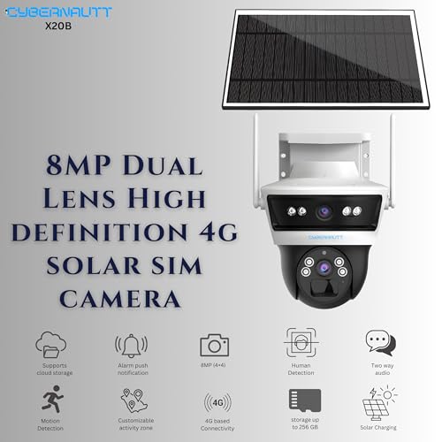 Image of XUGA-Cybernautt Premium Series X20B Dual Solar 4+4MP 4G SIM Based Wireless Outdoor CCTV Camera | Solar Powered | Color Night Vision | Motion Detection | Weatherproof | 256GB SD | Use Air-tel 4G Sim
