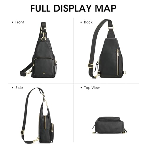 Image of Kattee Small Leather Sling Bag for Women with RFID Blocking,Black | Top grain pebbled leather with RFID blocking, multiple pockets, and a convertible strap for travel.