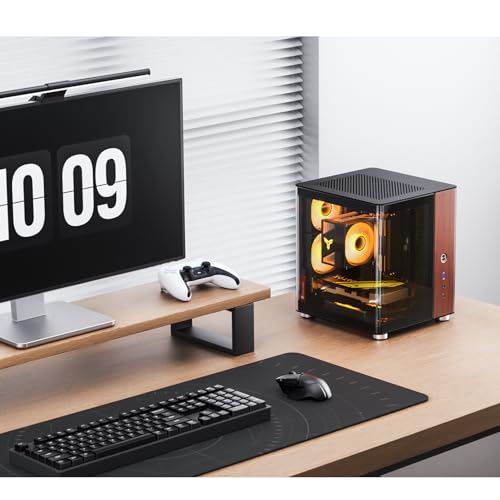 Image of JONSBO TK-0 Black ITX Mini Tower PC Case, Hyperboloid Glass Desktop Design,Separated Cabinet Structure, Al Alloy Shell DTX /ITX Walnut Wood Computer Case, Sff Case,Black