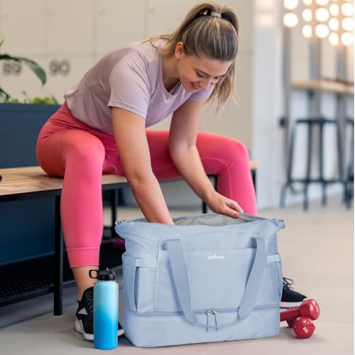 Image of ETRONIK Gym Bag for Women, Travel Duffel Bag with Shoes Compartment, Weekender Bag with USB Charging Port, Blue, Large, Travel Bag With Usb Charging Port