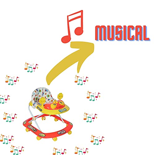 Image of FunZone Kids DatoesBaby Walker Kid Toys, Multi-Function Anti-Rollover Folding Walker with Height Adjustable 6-18 Months Kids Walkers (RED- Yellow)