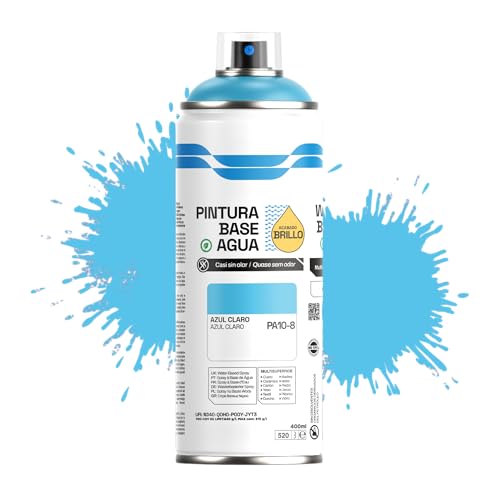 Etrexonline Pintura Spray Ecológica 400ml - Base Agua, Sin Olor - Para Muebles, Metal, Plástico y Madera - Colores Vivos y Permanentes, Cobertura Uniforme - Azul Claro, 1 unidad