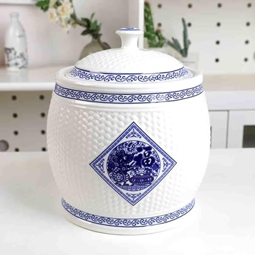 Tarro de cerámica para almacenamiento de arroz, capacidad de 10 kg, dispensador de arroz sellado, recipiente grande de almacenamiento de cocina con tapa, elegante diseño chino, perfecto para alimentos