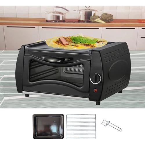Horno eléctrico para pizza, uso en interiores y exteriores, control de temperatura de 50 a 400 °C, mini diseño, cocina pizza fresca y congelada en 5 minutos, incluye disco y abrazadera