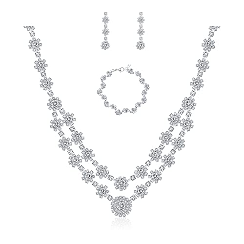 Braut Schmuck Set für Hochzeitstag Brautjungfer Schmuck Silber Hochzeit Schmuck Sets für Damen Mädchen Prom Halsketten Sets Cover