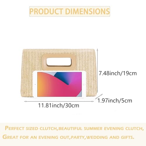 Image of Top Handle Straw Clutch Purses for Women Summer Evening Handbag Vacation Handbags Raffia Woven Beach Bags