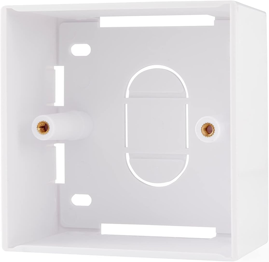 rhinocables 45mm Ethernet Back Box for Faceplates | Surface-Mounted Pattress Wall Box | Fits Single Gang RJ45 Plate for CAT5e, CAT6 & CAT6a Network Sockets | Durable Plastic with Brass Ports (1 Pack)
