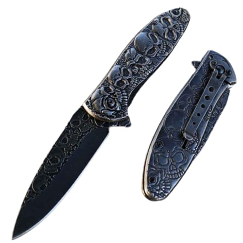 WILD TACTICAL Materials Pocket Knife, Steel Blade EDC Knives, Skull Punk Handle Pocket Knives Folding Knives for Indoor Outdoor Camping Hiking Ideal for Men and Women Christmas, Birthday