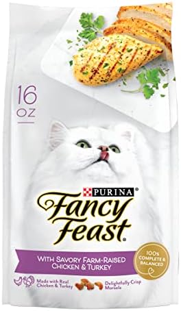 Purina Fancy Feast Dry Cat Food with Savory Chicken and Turkey – (Pack of 4) 16 oz. Bags
