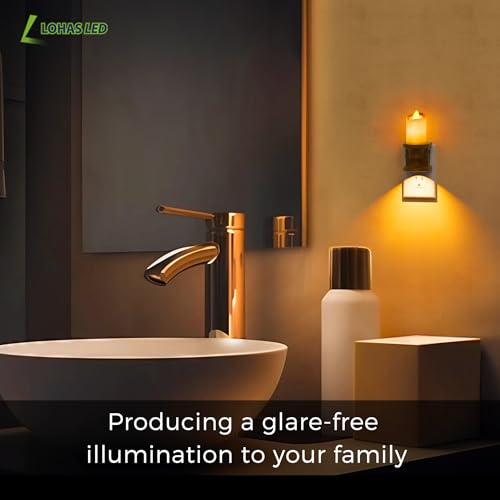 Image of L LOHAS LED Night Light, Flameless Candle Night Light, 2 Pack | 3 Lighting Model, Dusk to Dawn Sensor, 0-100LM Brightness Dimmable, Amber Light,Vintage Nightlight for Adults Hallway Bedroom