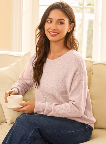 Image of EVALESS Sweaters for Women Long Sleeve Fall Outfits 2026 Back Bow Knot Sweaters Round Neck Solid Knit Pullover Tops
