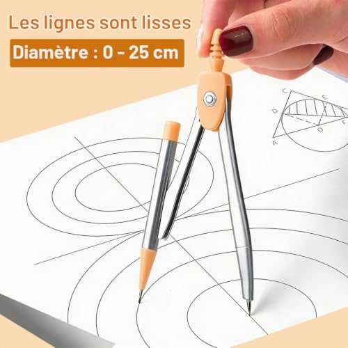 8 Pièce Basics Kit pour mathématiques,Ensemble de boussole, Ensemble de géométrie, Ensemble de Boussole de Géométrie, Inclut des compas, gomme, rapporteur, équerres, règle et, boîte de rangement – vue 4