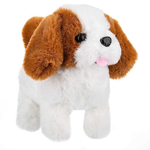 ACROWN Jumping, Walking and Barking Dog Soft Toy Fantastic Puppy Battery Operated Back Flip Jumping Dog Jump Run Toy Kid (White & Brown)-image-19