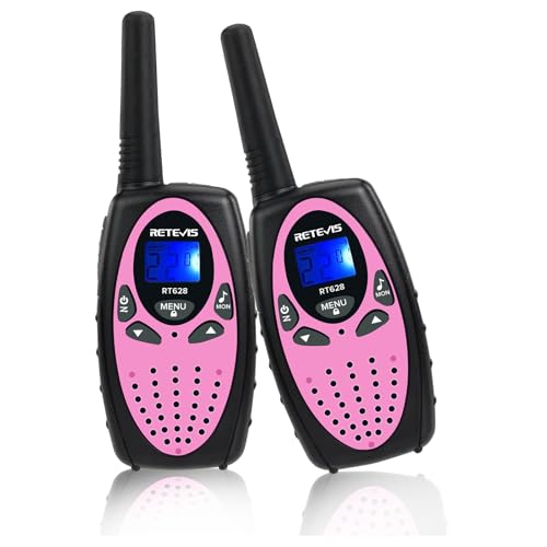 Retevis RT628 Walkie Talkies for Kids Kids Toys for 6-12 Year Old Boy Girl Long Range 2 Way Radio 22CH VOX Toys Walkie Talkie for Birthday Gift Outdoor Camping Family Trip(Black Pink 1 Pair)