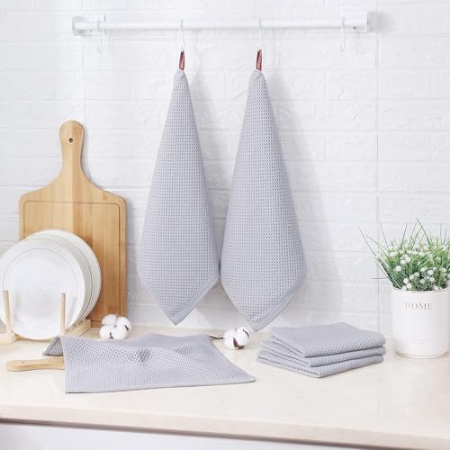 Image of 100% Cotton Kitchen Dish Cloths, 6 Pack Waffle Weave Ultra Soft Absorbent Dish Towels for Drying Dishes Quick Drying Kitchen Towels Dish Rags, 13.4 X 13.4 Inches (Light Grey, Pack of 2)