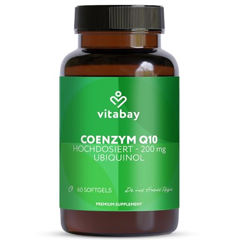 Vitabay Coenzym Q10 Ubiquinol 200mg Kapseln Hochdosiert - 60 Kapseln Ubiquinol Laborgeprüft & ohne unerwünschte Zusatzstoffe - Natürliches Q10