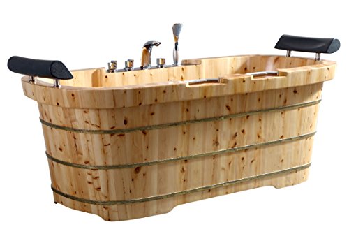 Alfi Brand AB1130 65" 2 Person Free Standing Cedar Wooden Bathtub with Fixtures & Headrests, Natural Wood Alfi Brand AB1130 65" 2 Person Free Standing Cedar Wooden Bathtub with Fixtures & Headrests, Natural Wood