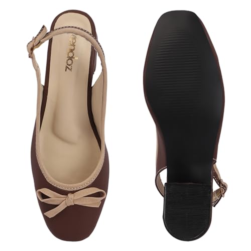 Image of Vendoz Women Mary Janes Closed Square Toe Slingback Low Block Burgundy Heels